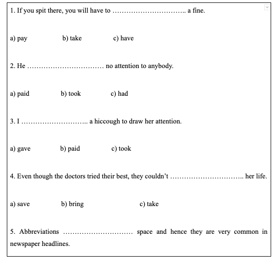 Image for Sample Worksheet - English Grade 5  Collocations